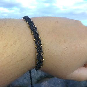 Black Lace Gold Bead Macrame Bracelet